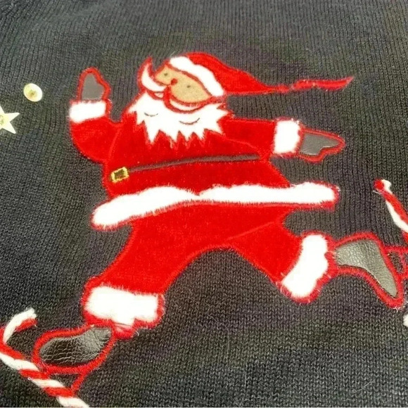 DESIGNERS ORIGINAL STUDIO Santa Christmas  Embroidery Knit Sweater Button Medium - Picture 3 of 6